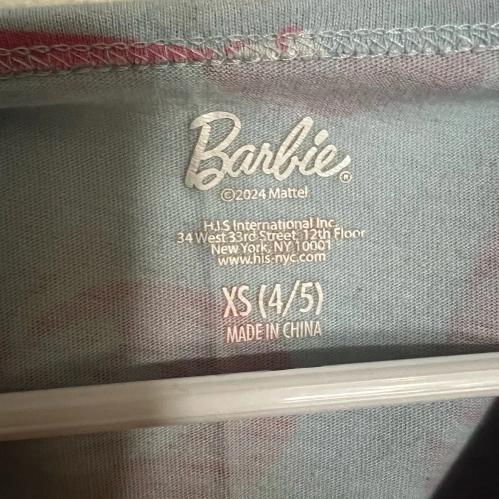 BARBIE Classic Logo Short Sleeve Casual Play Dress Blue Pink‎ White Girl's Sz XS